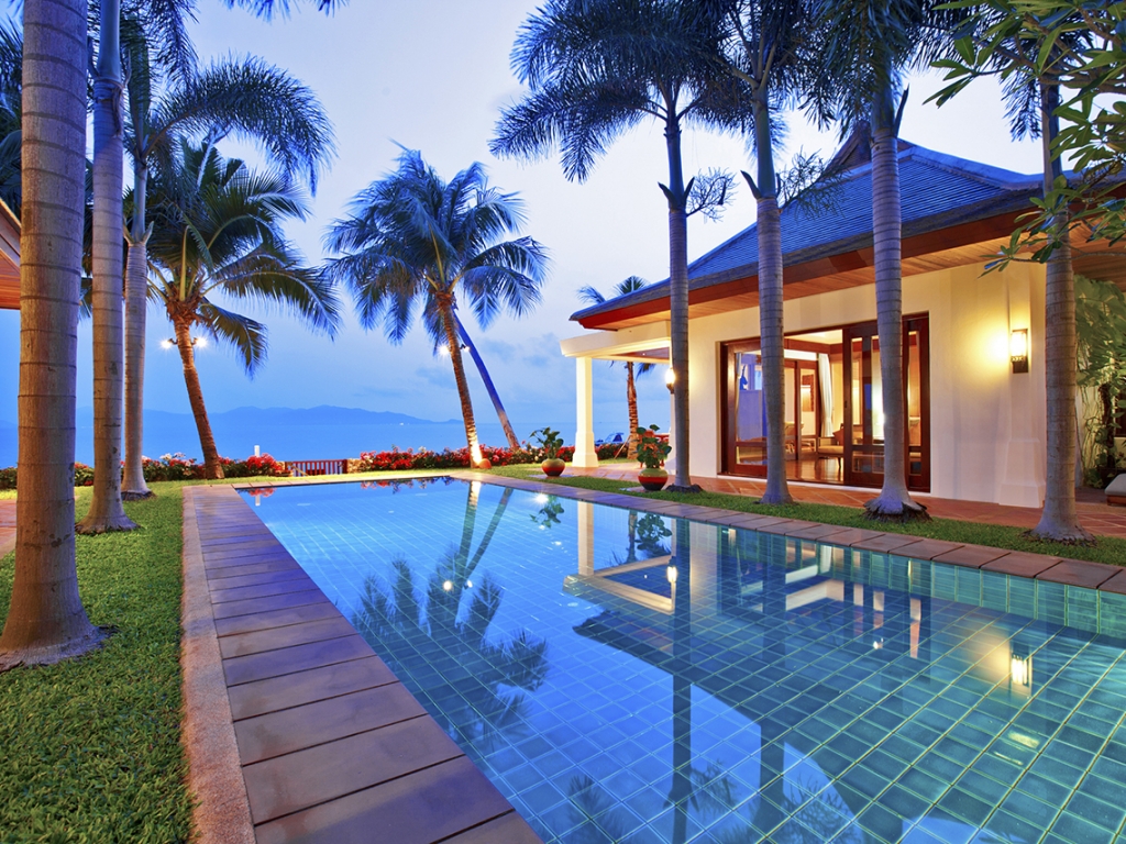 Pool & Ocean View at Dusk