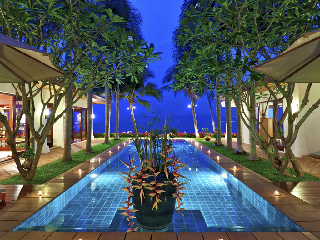 Pool & Ocean View at Night
