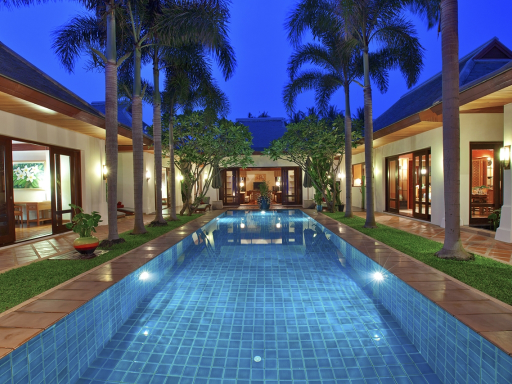 Pool & Villa Exterior at Dusk