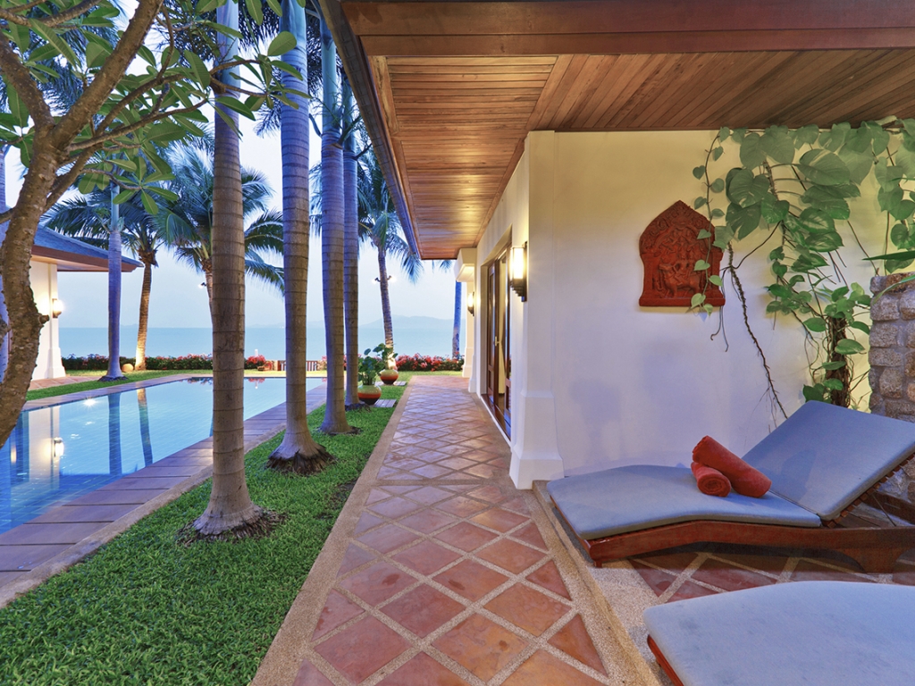 Terrace & Pool at Dusk